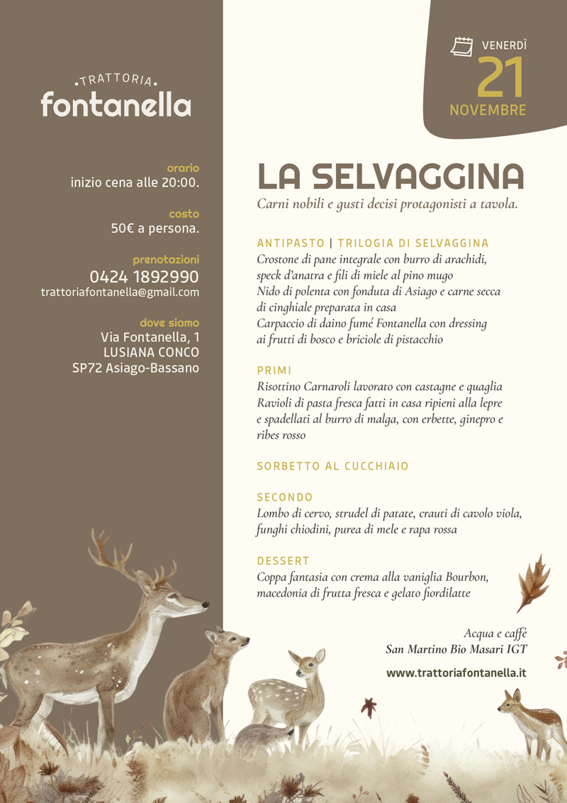 menu cena selvaggina trattoria fontanella